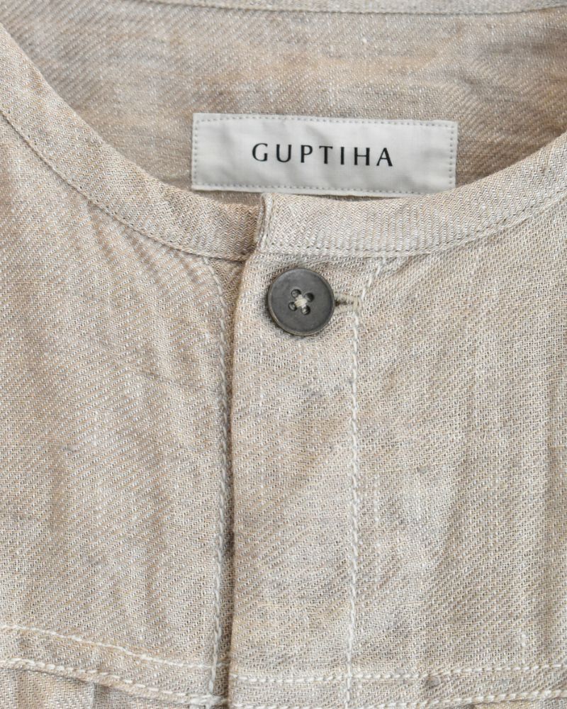 Handwoven Hemp Denim Collarless Jacket in Flax