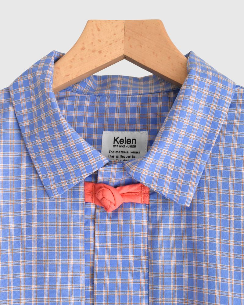 Chinese Button Check Shirt 'BRETON' in Blue