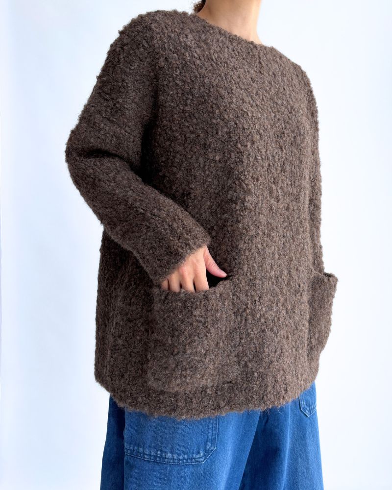 3GG BOUCLE CREW NECK PULLOVER WITH POCKET in Brown