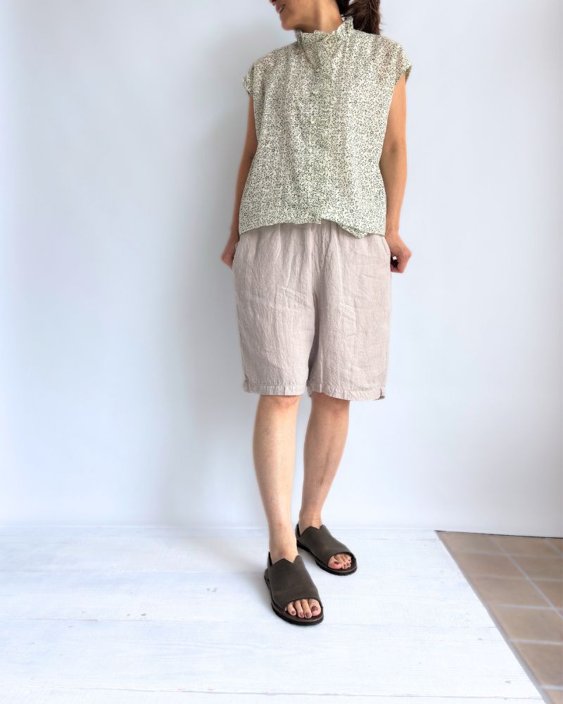 60'S LINEN OVERDYE EASYCROPPED SHORT PANTS in Gray