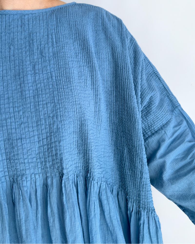 80s ORGANIC STRIPE(OVERDYE) MINI PINTUCK PULLOVER in LightBlue