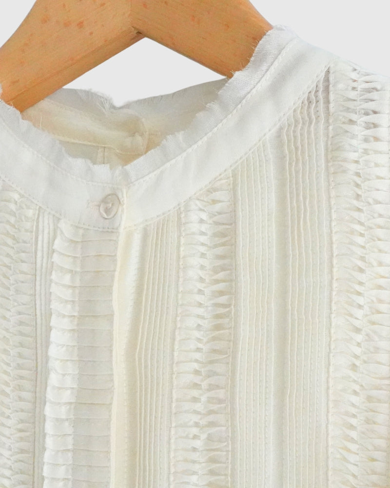 Airy Pintuck Lace Blouse in OffWhite