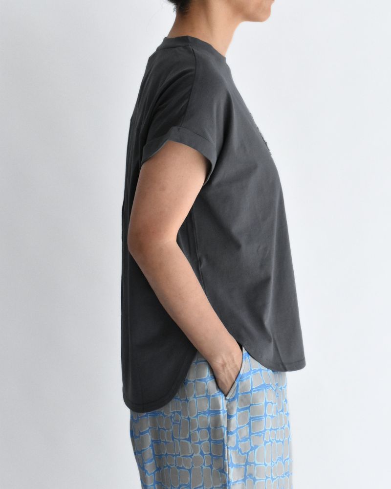Tulle Embroidered Cotton Jersey Pullover 'NATTI' in Charcoal
