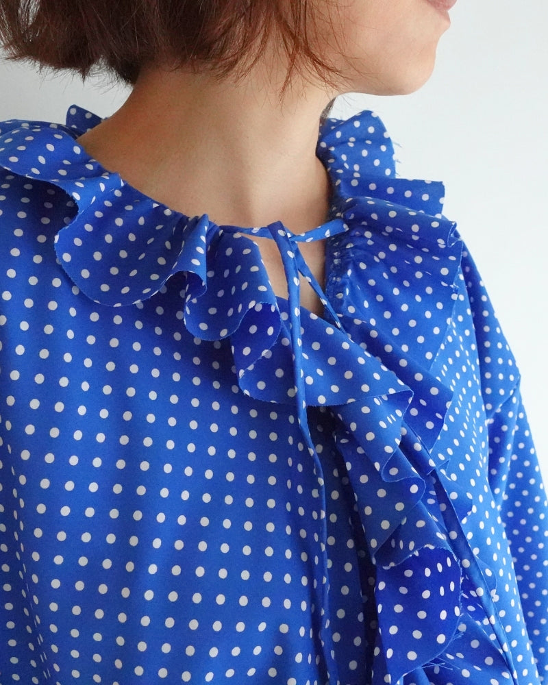Dot Frill Blouse in Blue