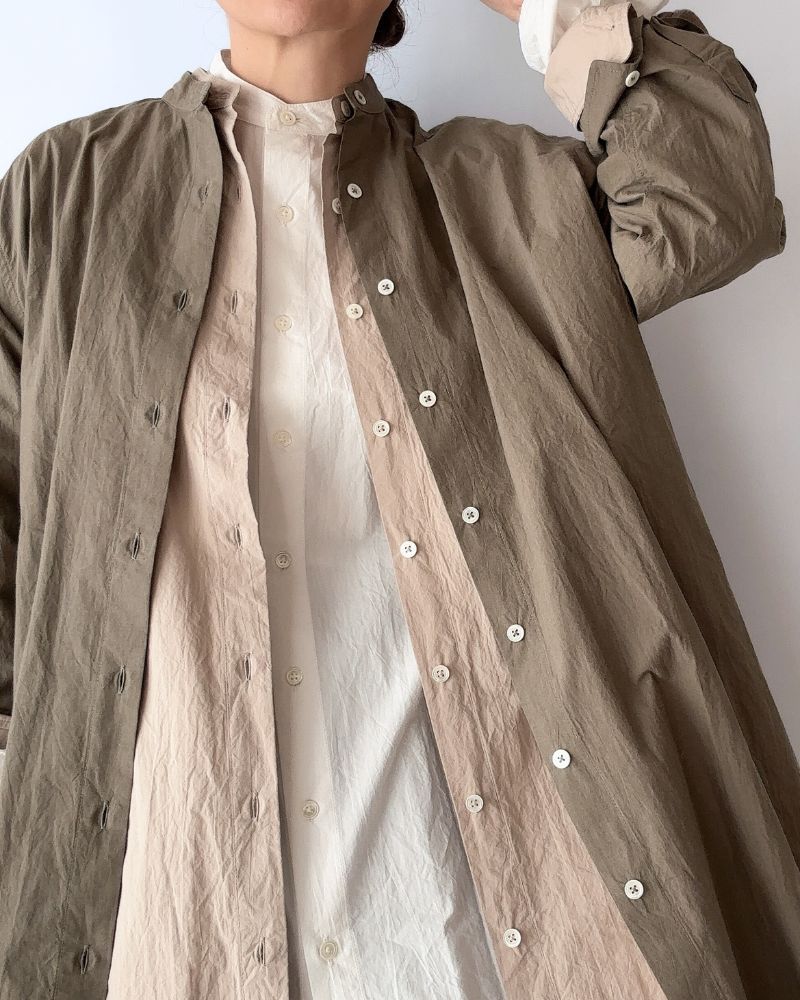 Band Collar Long Shirt in Beige