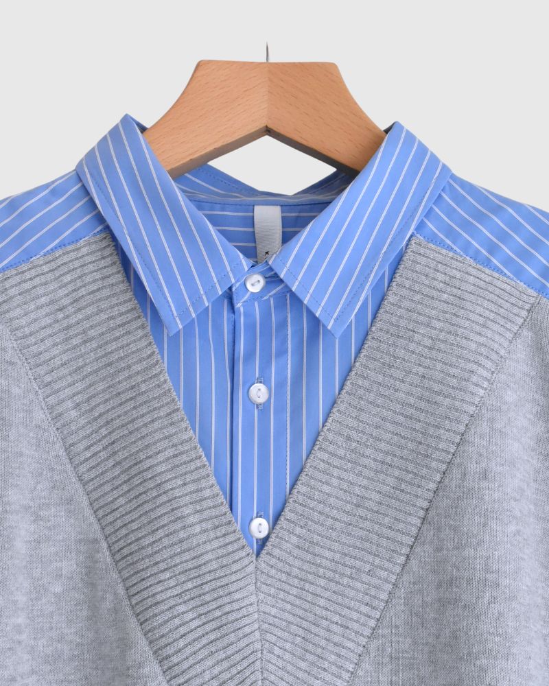 Knit vest layered striped shirt dress 'APOLU' in Saxe