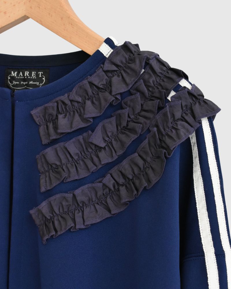 Track Frill Cardigan in Navy