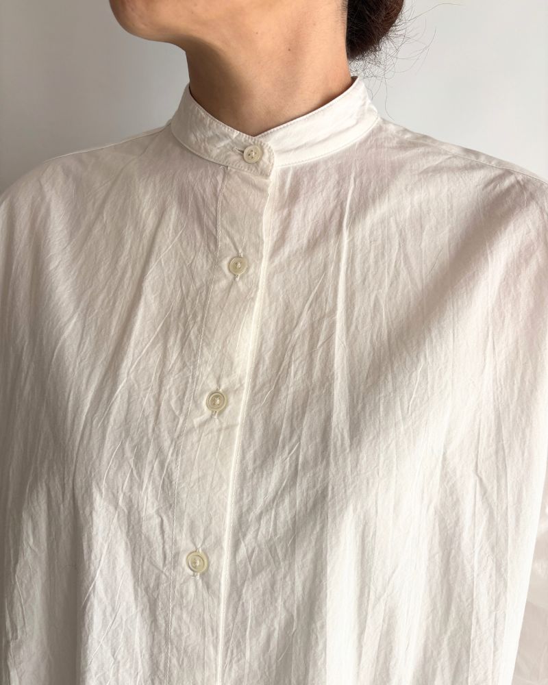 Band Collar Long Shirt in White