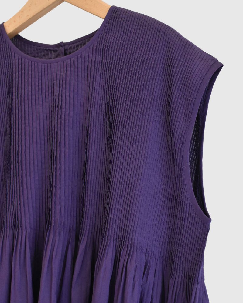 Crew-neck French Sleeve Shirt with Mini Pintuck in Purple