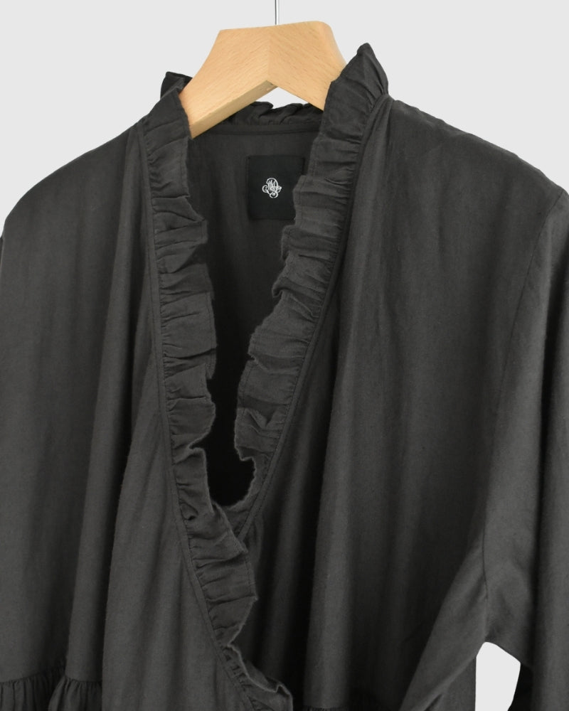 Twill Cotton Khadi Plain Frill Cache Coeur in Charcoal
