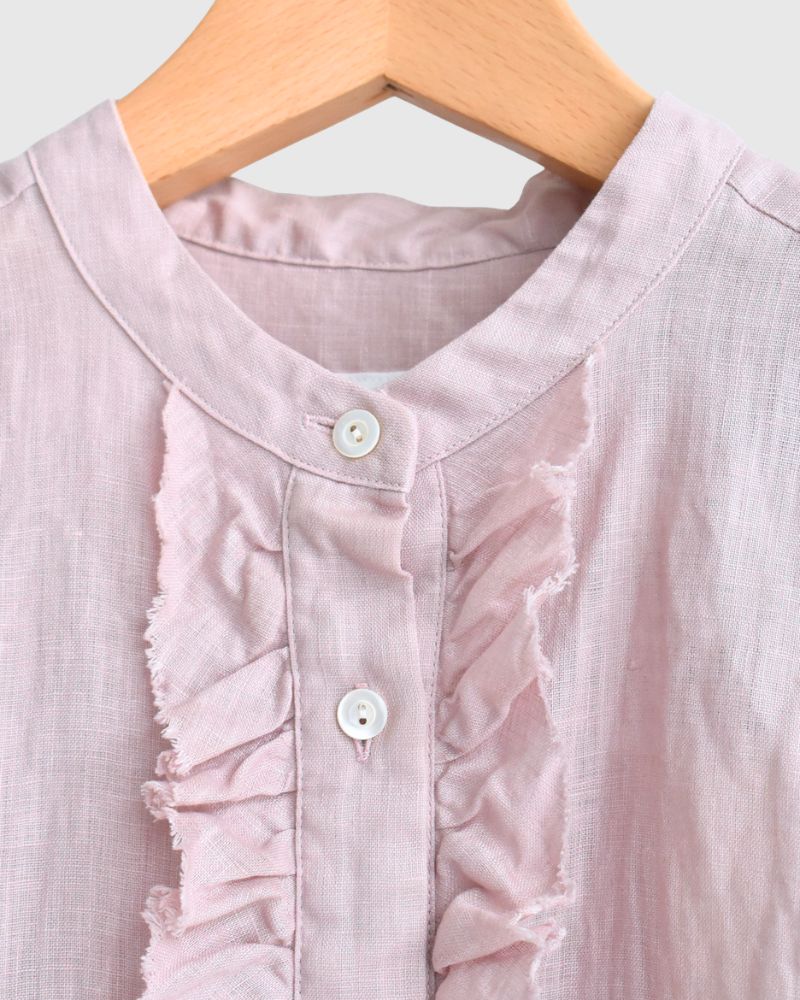 Linen Frill Sleeveless Blouse in Ash Pink