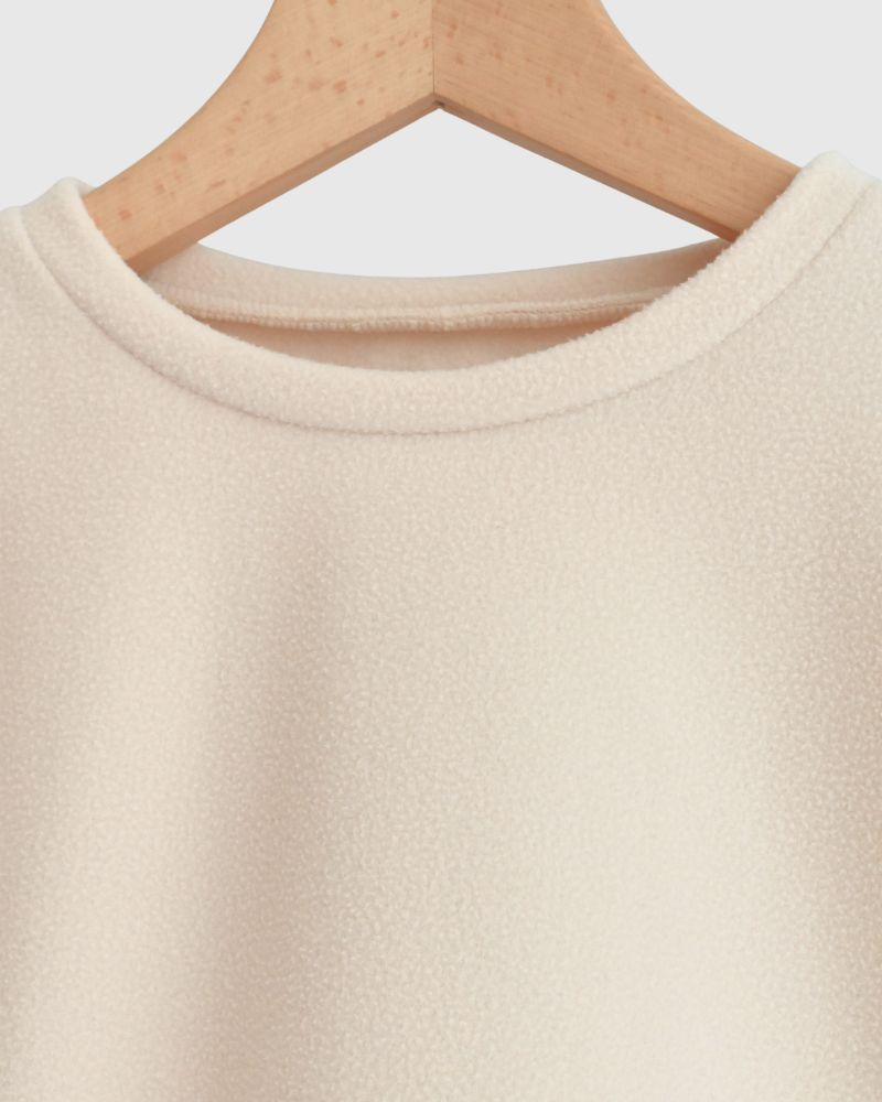 Fleece hem ribbon pullover in Milk