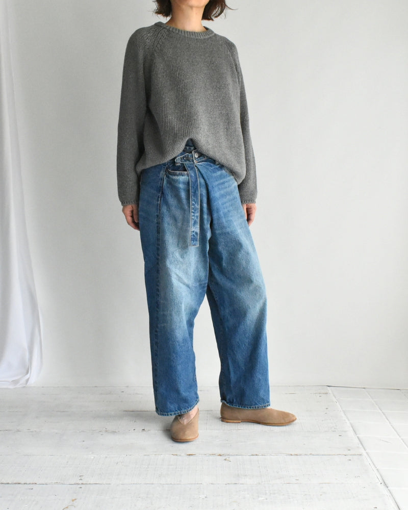 Selvedge Denim Asymmetric Tuck Pants in VintageBlue