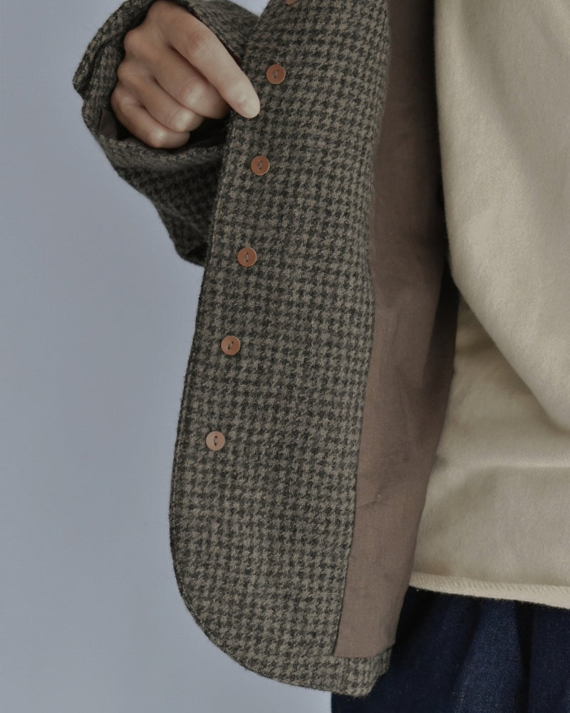 Wool Gauze Houndstooth Jacket in Mocha