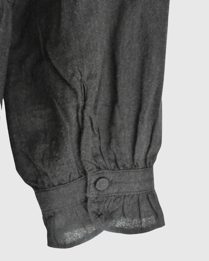 FRILL COLLAR SHIRT DRESS WITH RAJASTHAN GATHER in Black