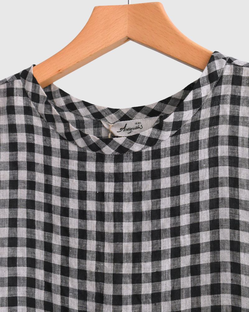 Gingham Check Dress in Natural/Black