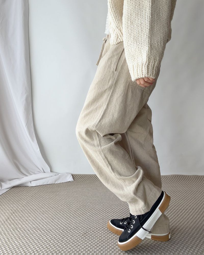 COTTON LINEN VINTAGE TWILL PANTS in Natural