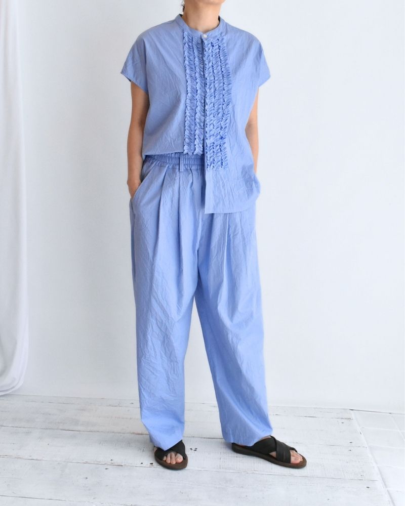 RAY-CC French Sleeve Frill Blouse in Sax