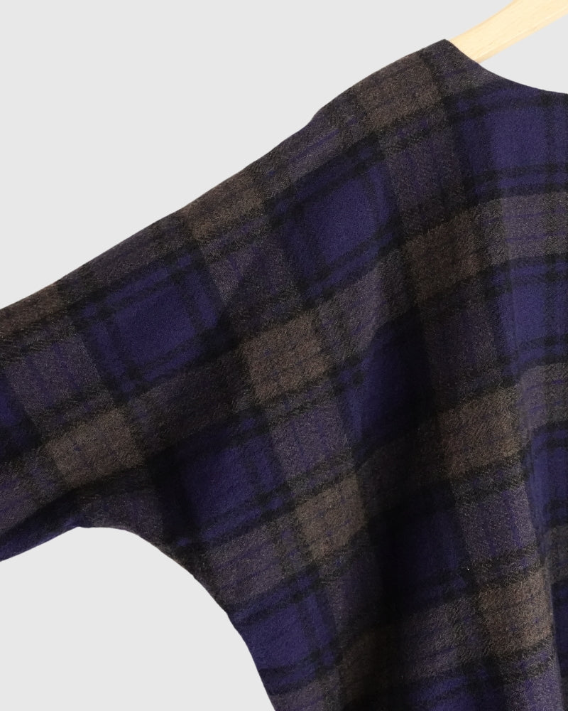Wool Gauze Voile Reversible Top in Navy/Brown