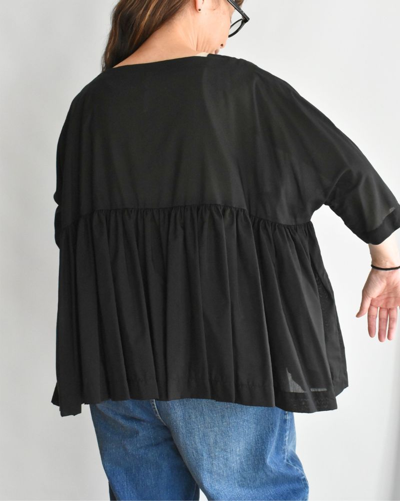 Gathered boat neck blouse in Black