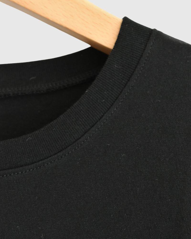 Half-Sleeve Drawstring T-shirt in Black