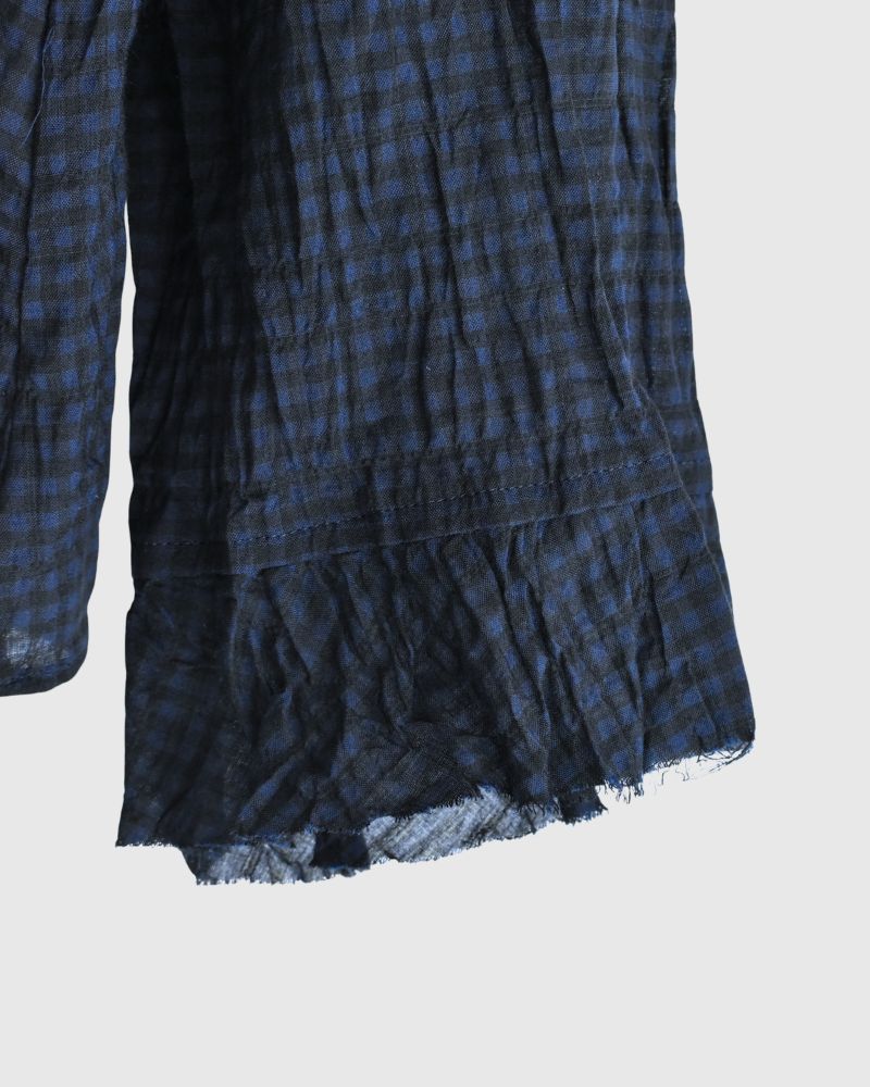 Check Frill Trim Blouse in NavyCheck