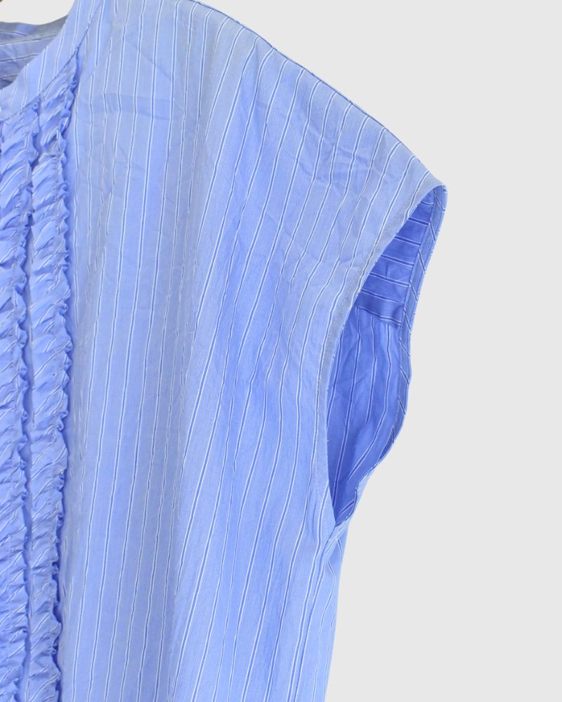 RAY-CC French Sleeve Frill Blouse in SaxStripe