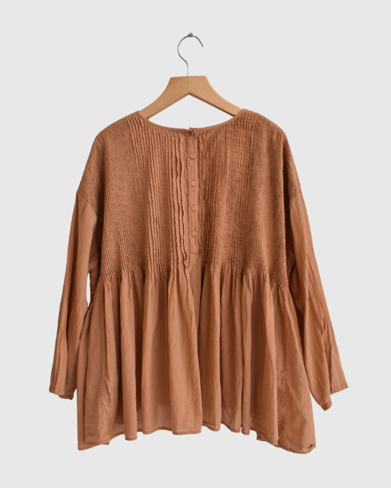 Crew-Neck 3/4 SL Shirt with Mini Pintuck in DarkOrange