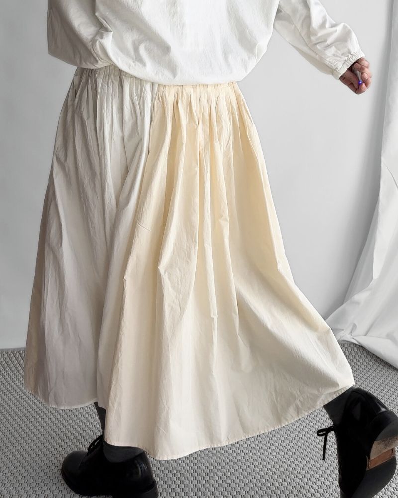 40s ORGANIC POPLIN(PATCHWORK) PINTUCK FLARED SKIRT WITH CRAZY PATCH WORK in Natural/White