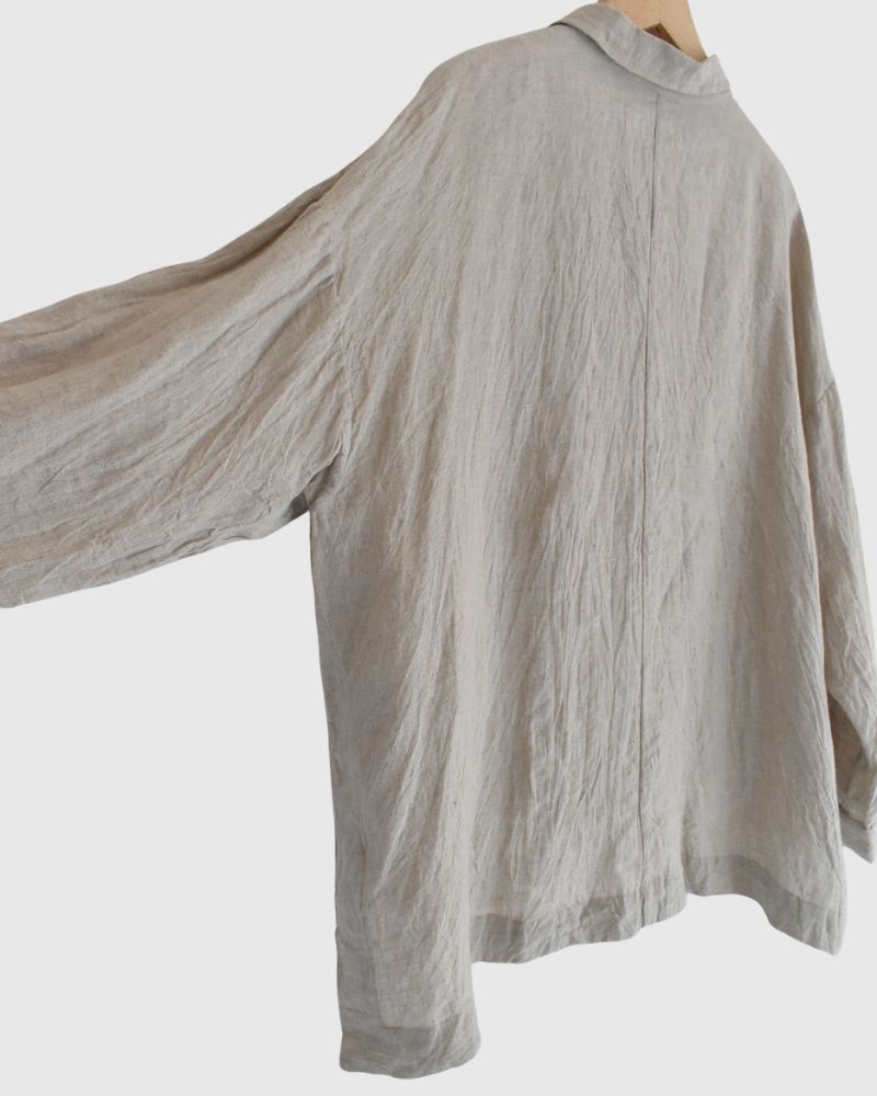 Handwoven 60×60 Linen Square Shirt in Flax