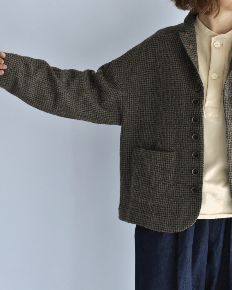 Wool Gauze Houndstooth Jacket in Mocha