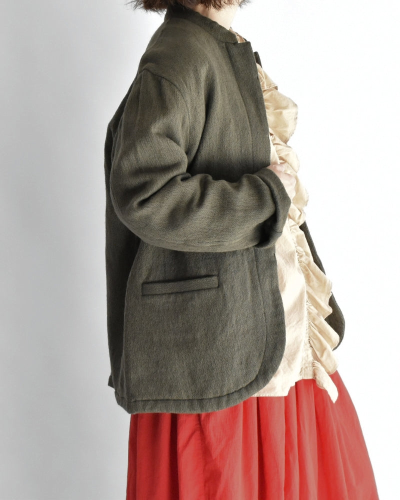Stand Collar Fly Front Jacket in Olive
