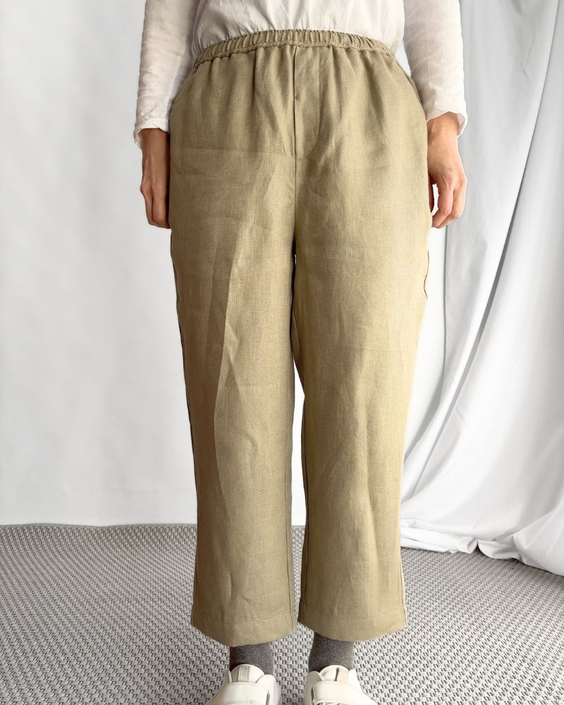 LINEN TWILL EASY TAPERED PANTS in BeigeKhaki