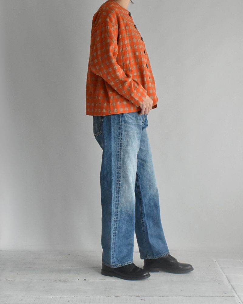 Cotton Wool Gingham Check Jacket in Beige/Orange