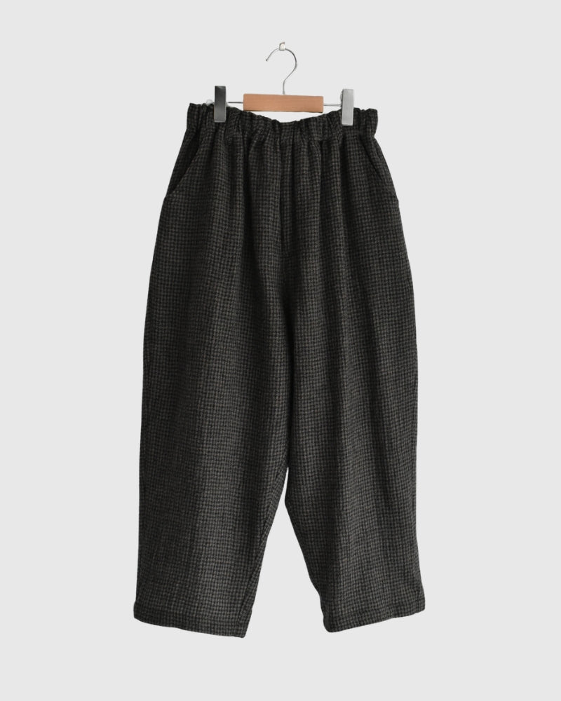 Wool Gauze Houndstooth Pants in Mocha