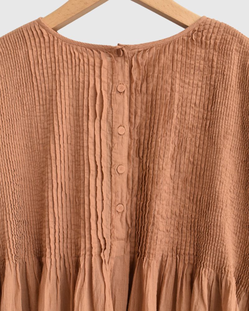 Crew-Neck 3/4 SL Shirt with Mini Pintuck in DarkOrange