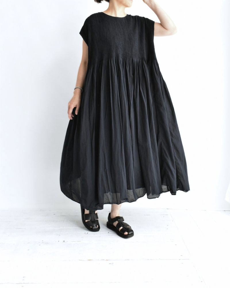 Crew-Neck F/SL Dress with Pintuck in Marine