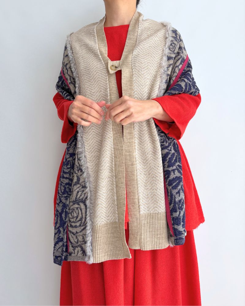 Stole muffler in Oatmeal/Navy