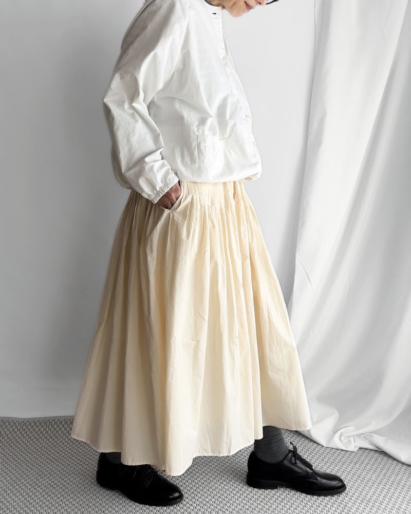 40s ORGANIC POPLIN(PATCHWORK) PINTUCK FLARED SKIRT WITH CRAZY PATCH WORK in Natural/White