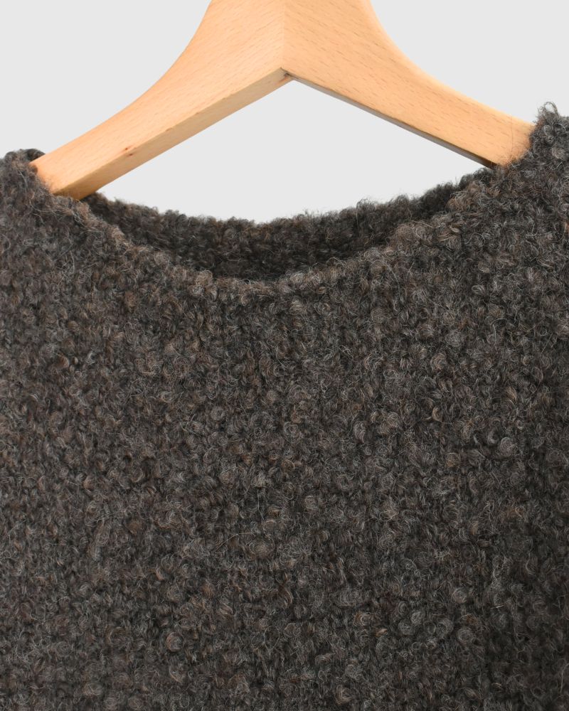 3GG BOUCLE CREW NECK PULLOVER WITH POCKET in Brown
