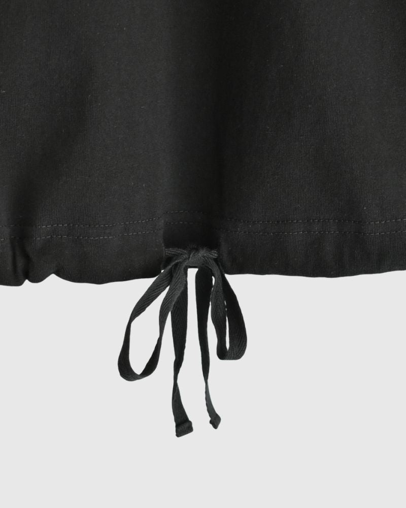 Half-Sleeve Drawstring T-shirt in Black