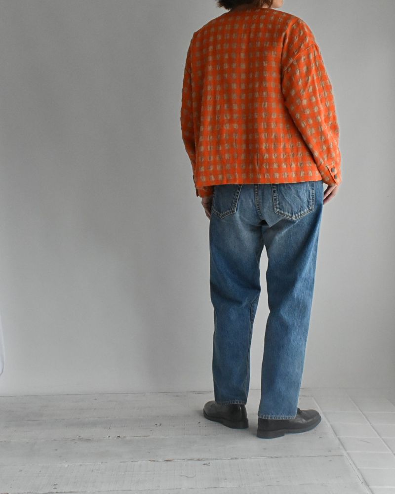 Cotton Wool Gingham Check Jacket in Beige/Orange