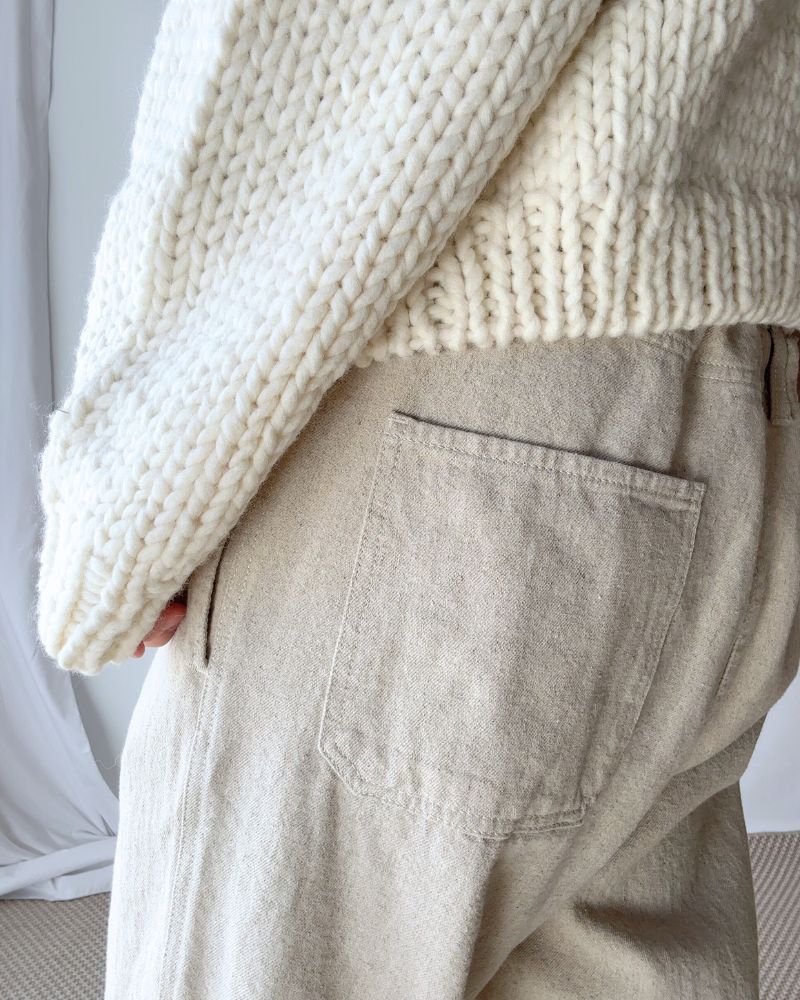 COTTON LINEN VINTAGE TWILL PANTS in Natural