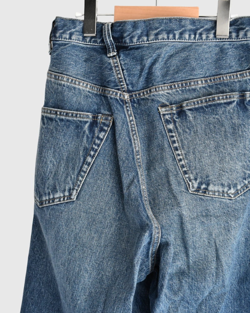 Selvedge Denim Asymmetric Tuck Pants in VintageBlue