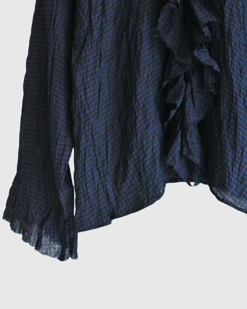Check Frill Trim Blouse in NavyCheck
