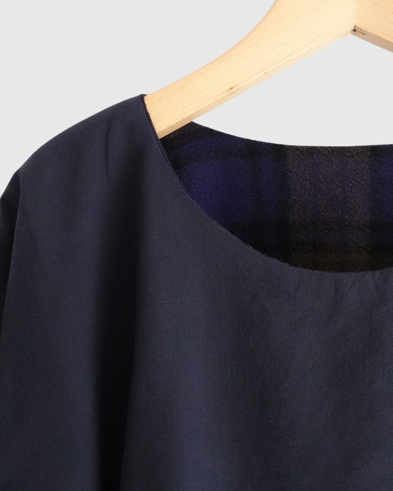 Wool Gauze Voile Reversible Top in Navy/Brown