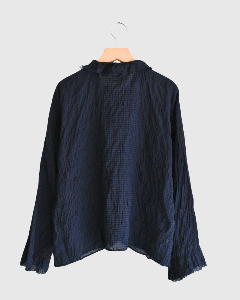 Check Frill Trim Blouse in NavyCheck