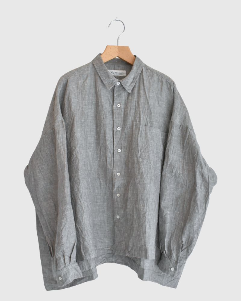Handwoven 60×60 Linen Square Shirt in Gray