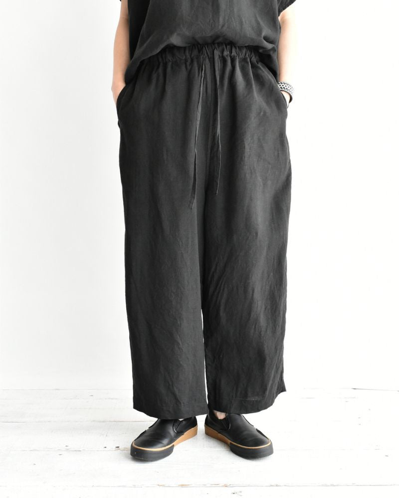 French Linen Wide Pants in Black