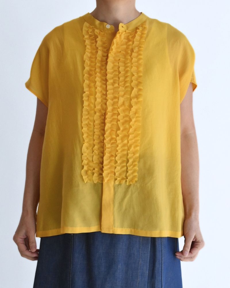 RAY-SILK French Sleeve Frill Blouse in Yellow